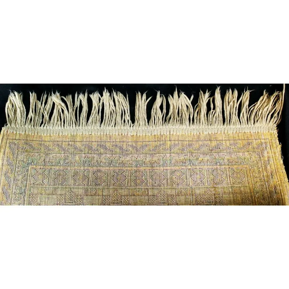 Prayer Rug Long Brown Rectangle Muslim Middle East Wall Hanging Fringe Velour